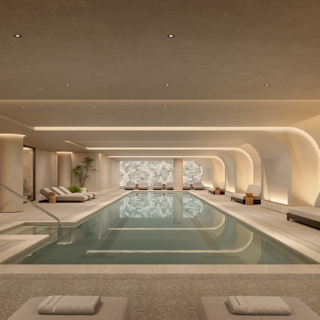 rendering of indoor pool in Downtown Manhattan apartment building
